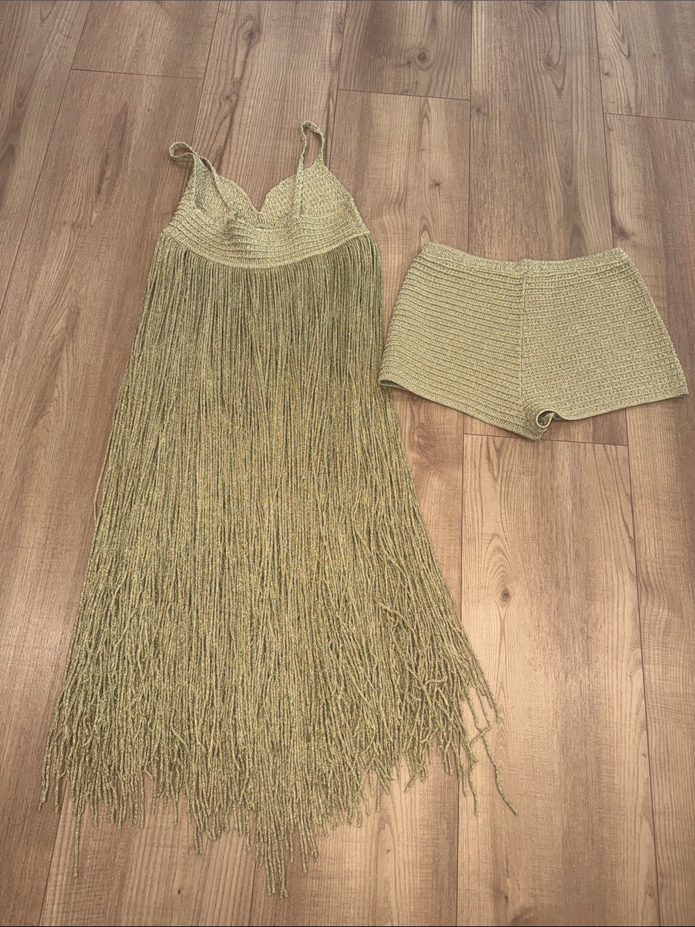 Meshki Olive Gold Crochet Fringe Camisole Set - Picture 4 of 4
